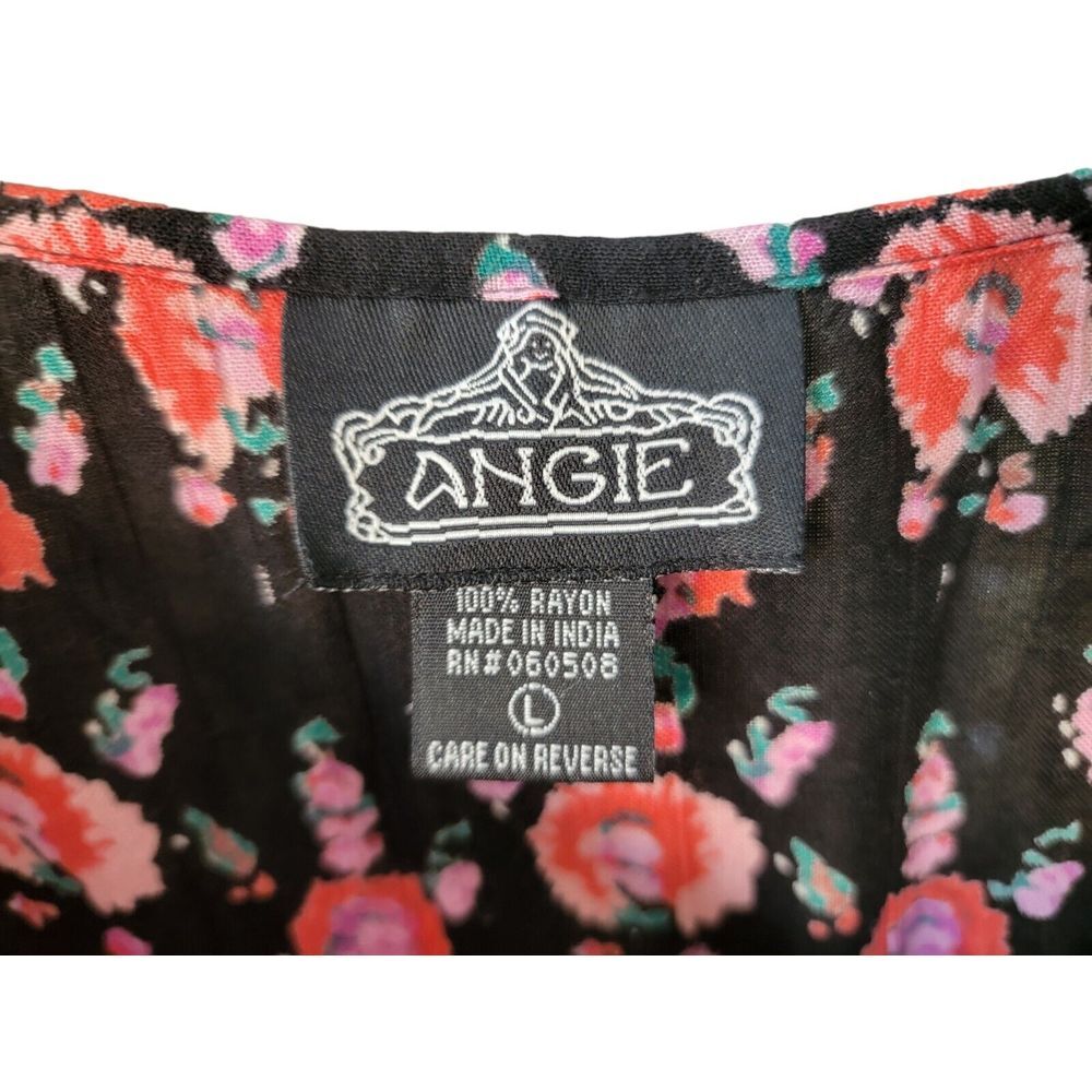 Angie Size Large Black Top Boho Peasant Crochet Floral‎ Cold Shoulder Tassel - Picture 3 of 4